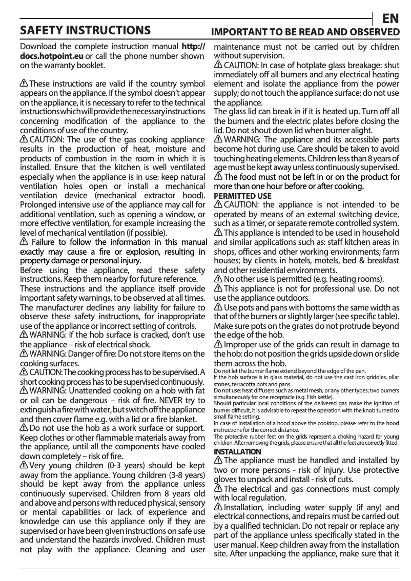 Page n°1 - Manuel d'utilisation et d'entretien Hotpoint FTGHG 751 D/HA(BK)