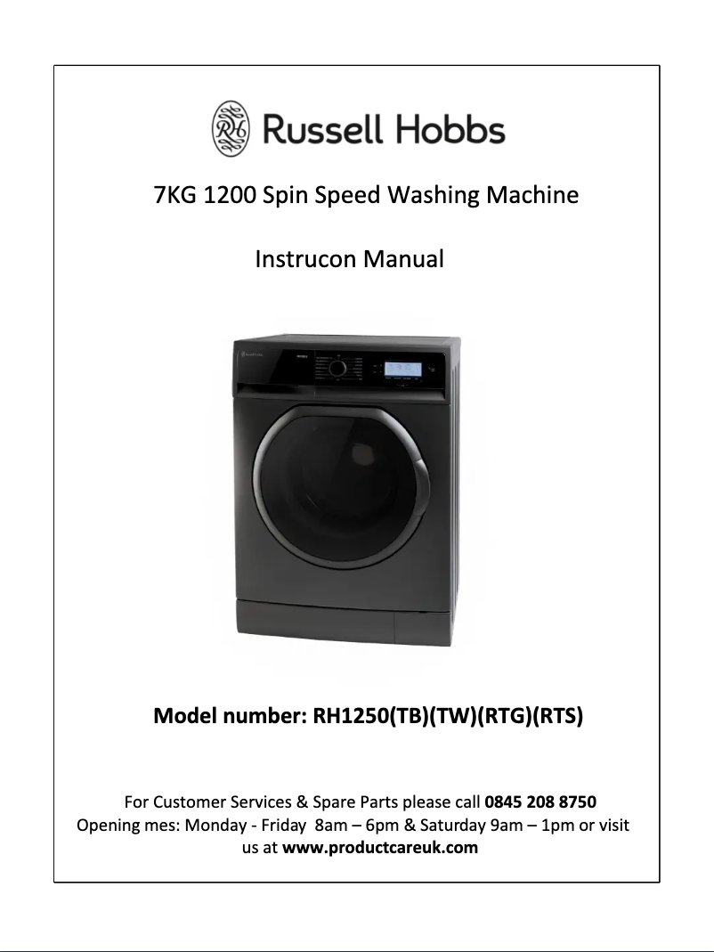 Page 1 of the manual User Manual Russell Hobbs RH1250TB