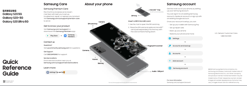 Page 1 de la notice Guide de démarrage rapide Samsung Galaxy S20 Ultra 5G