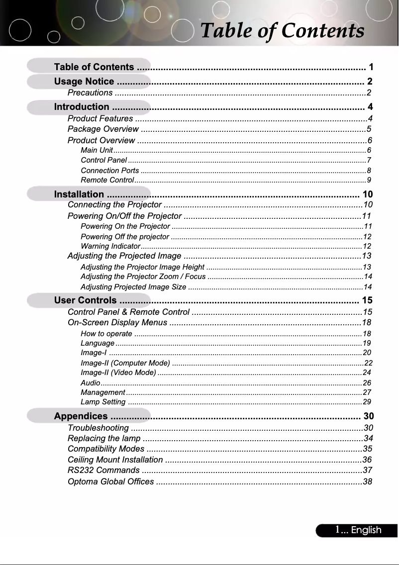 Page 1 de la notice Manuel utilisateur Optoma TX770