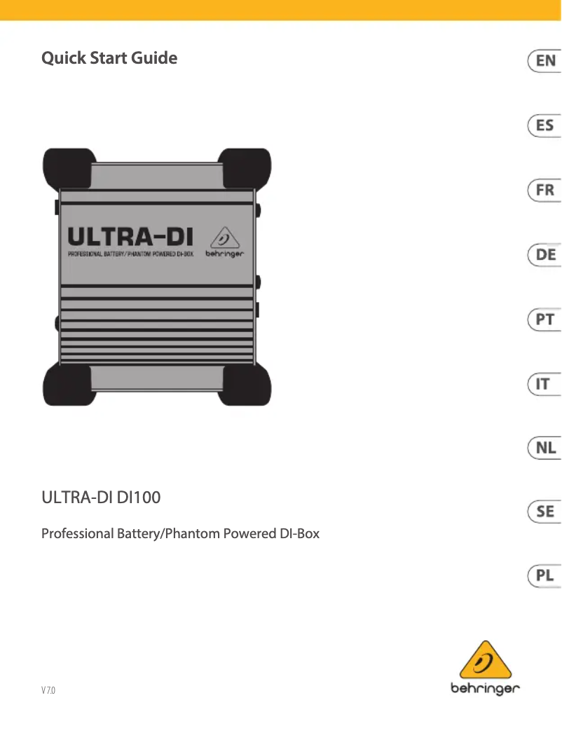 Page 1 de la notice Guide de démarrage rapide Behringer ULTRA-DI DI100