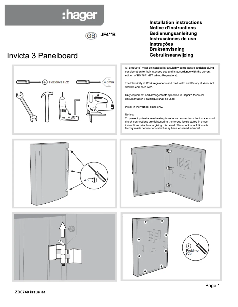Page 1 de la notice Manuel utilisateur Hager JF412B