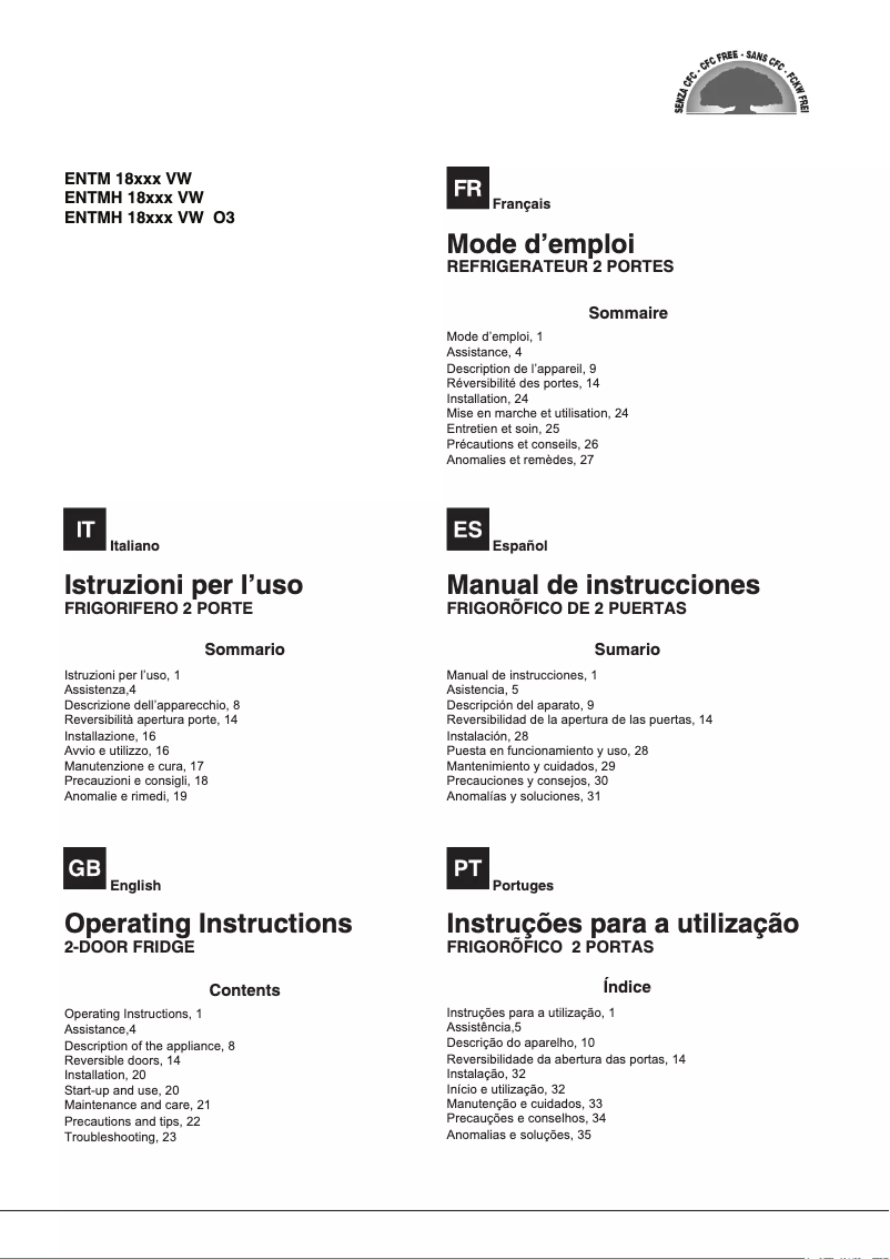 Page n°1 - Manuel utilisateur Hotpoint ENTM 18210 VW 1