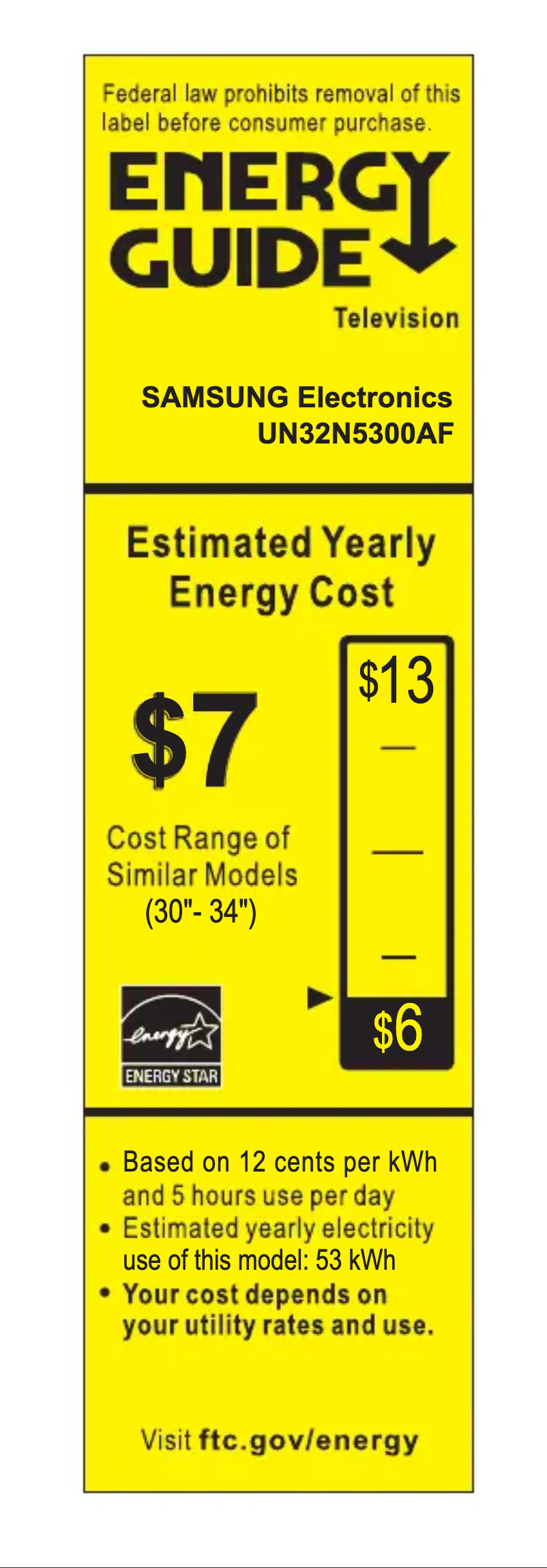 Page 1 de la notice Label énergétique Samsung UN32N5300AFXZA
