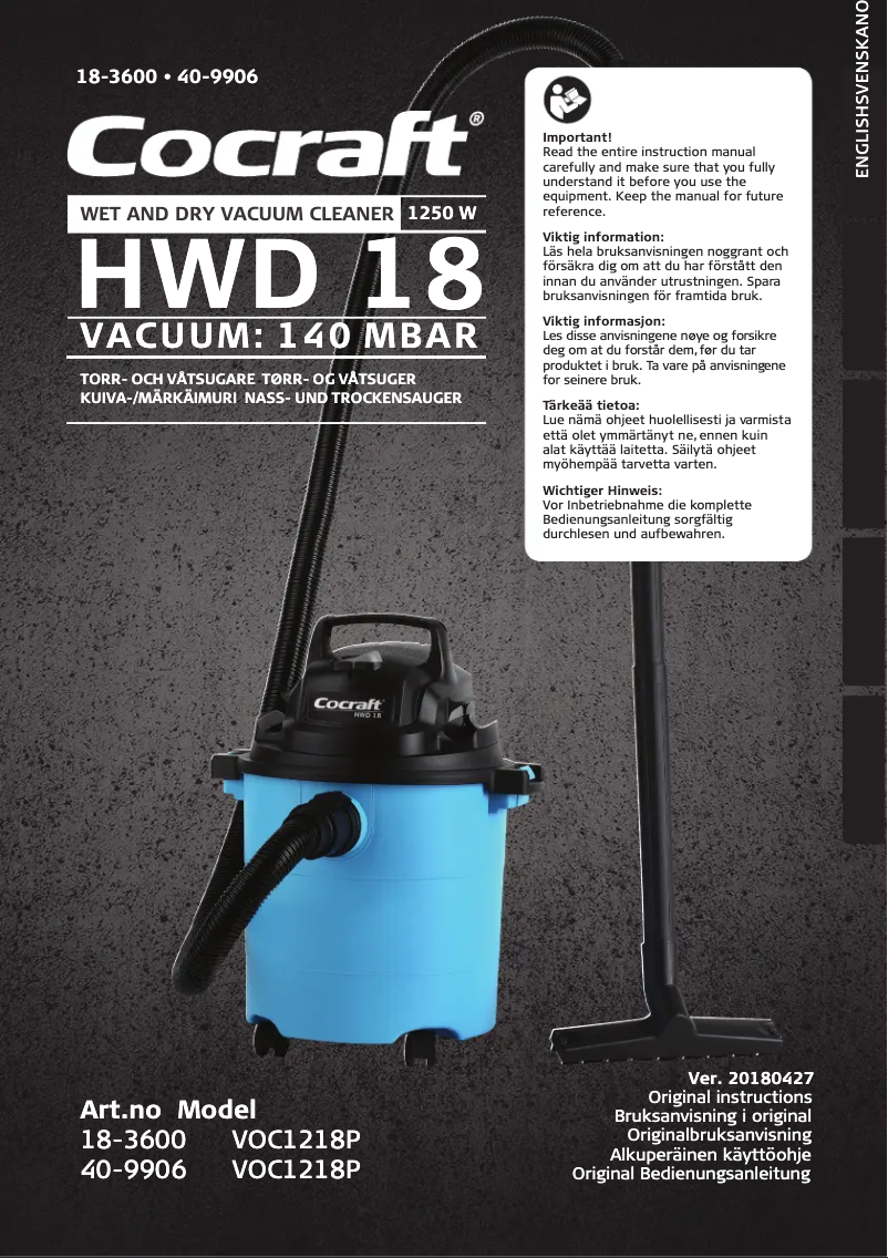 Página 1 del manual Manual de usuario Cocraft HWD 18