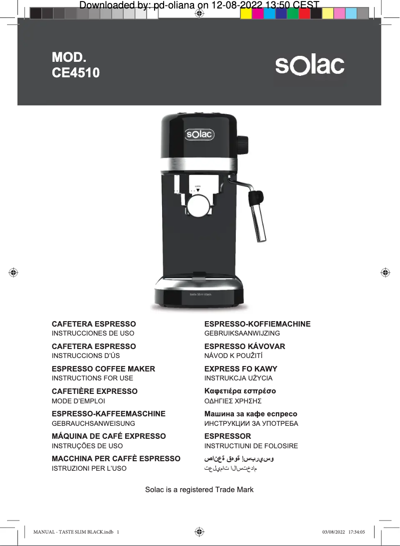 Page n°1 - Manuel utilisateur Solac Taste Slim Black CE4510