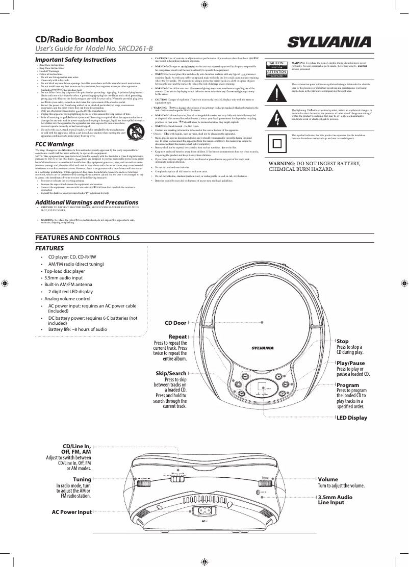 Page 1 de la notice Manuel utilisateur Sylvania SRCD261-B