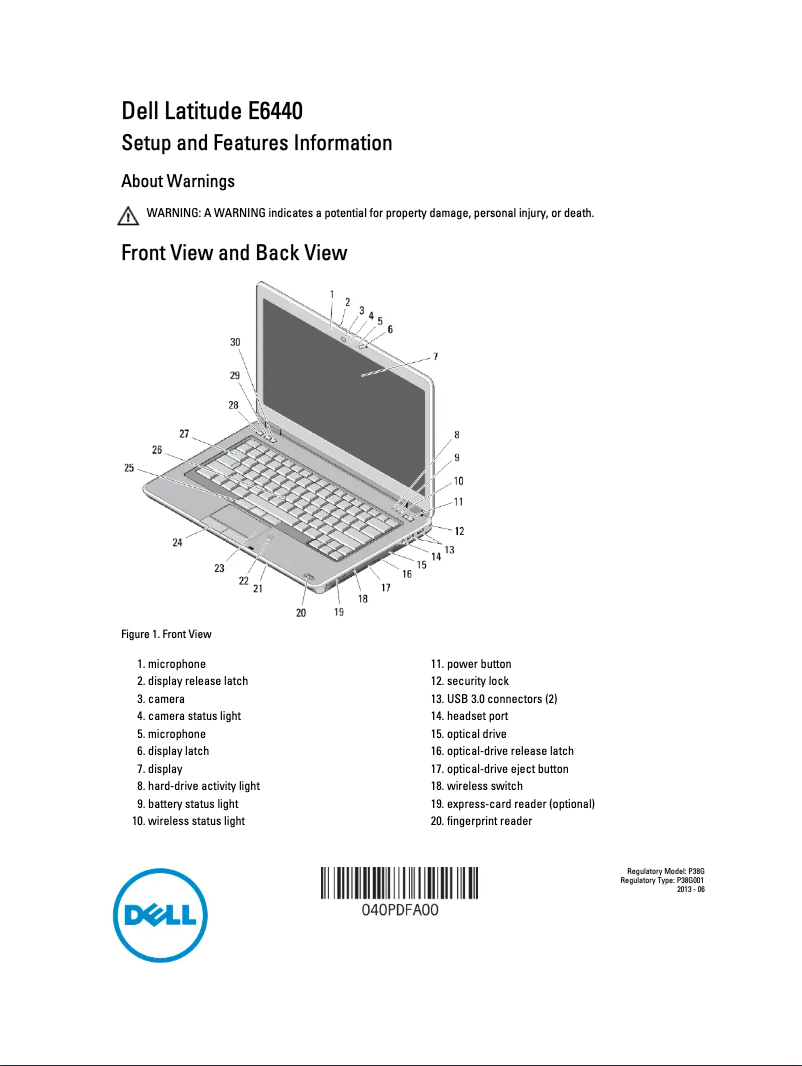 Page 1 de la notice Guide d'installation Dell Latitude E6440
