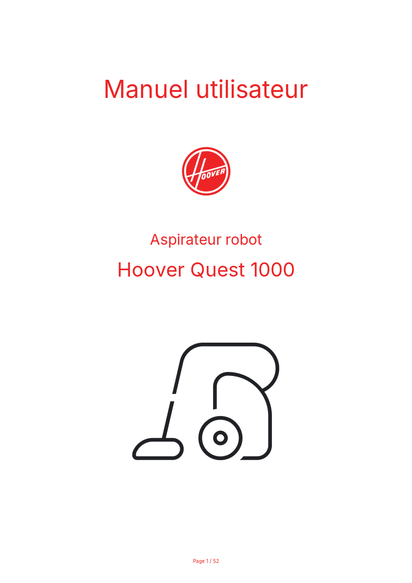 Page n°1 - Manuel utilisateur Hoover Quest 1000