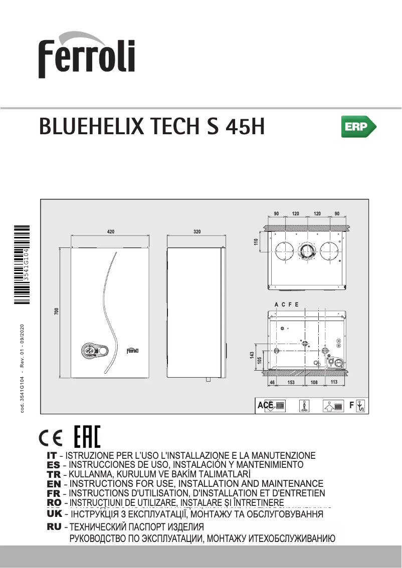 Page n°1 - Manuel utilisateur Ferroli Bluehelix Tech S 45 H