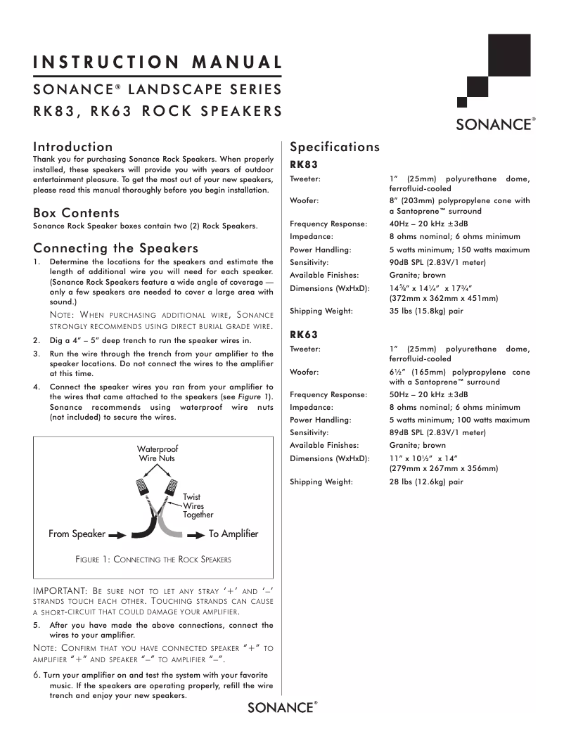 Page 1 de la notice Instructions / montage Sonance Rock RK63