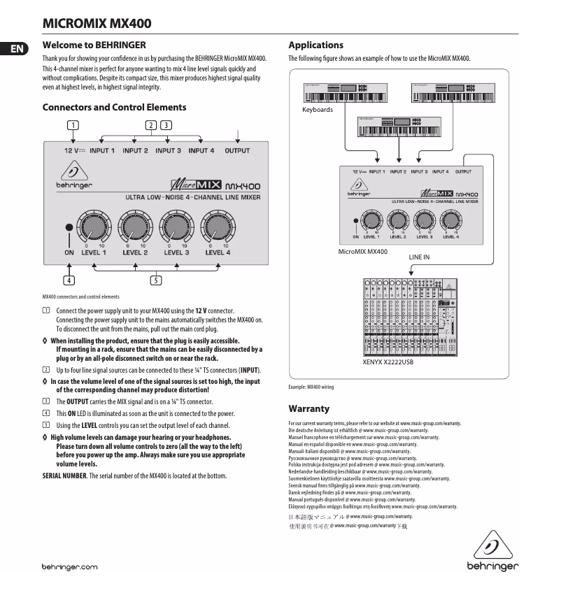 Image de la première page du manuel de l'appareil Micromix MX400