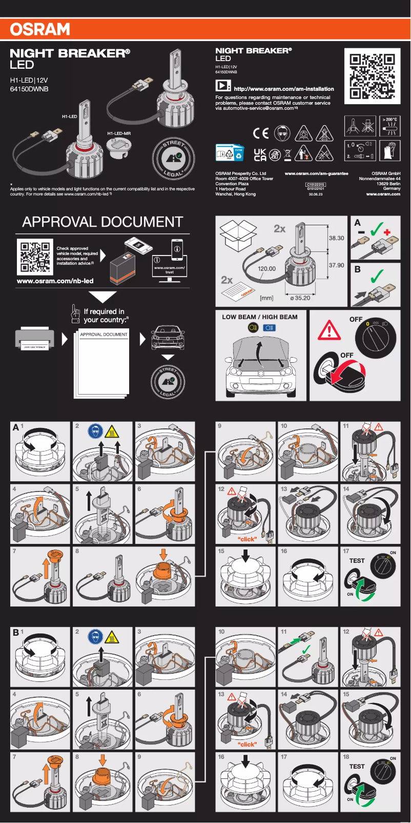 Page 1 de la notice Instructions / montage Osram NIGHT BREAKER H1-LED