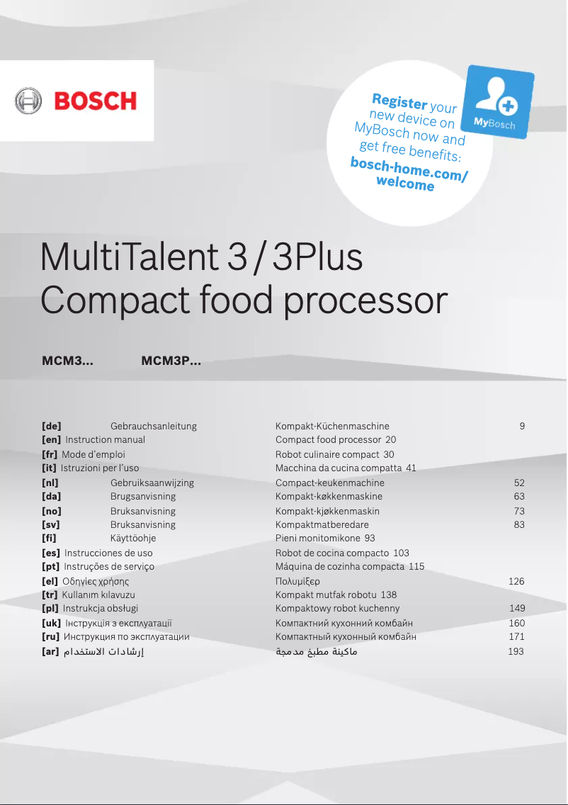 Page n°1 - Manuel utilisateur Bosch MultiTalent 3 MCM3101B