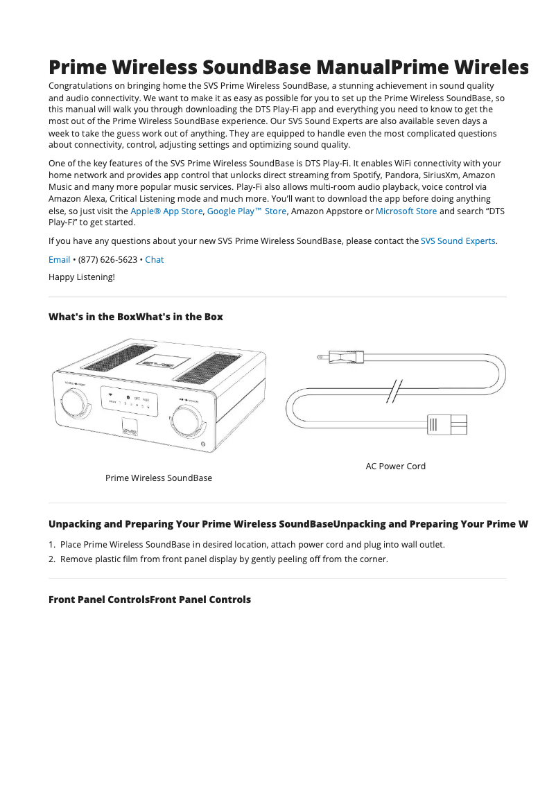 Image de la première page du manuel de l'appareil Prime Wireless SoundBase