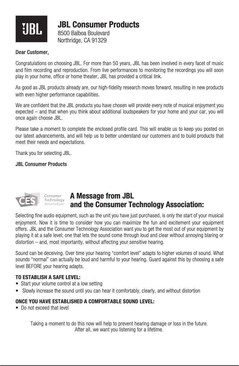 Page 1 de la notice Mode d'emploi JBL Club Marine MS8LW