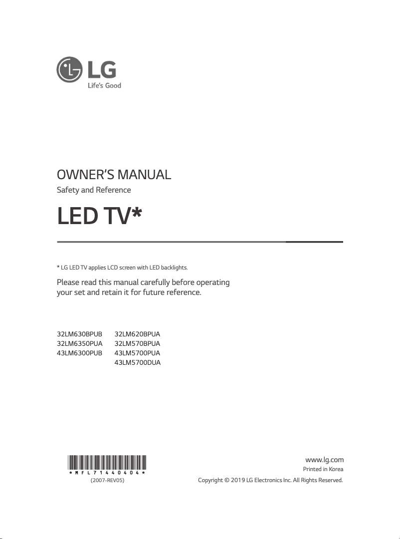 Page 1 de la notice Manuel utilisateur LG 43LM6300PUB