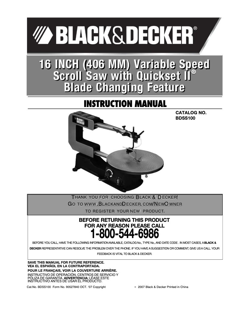 Page n°1 - Manuel utilisateur Black & Decker BDSS100