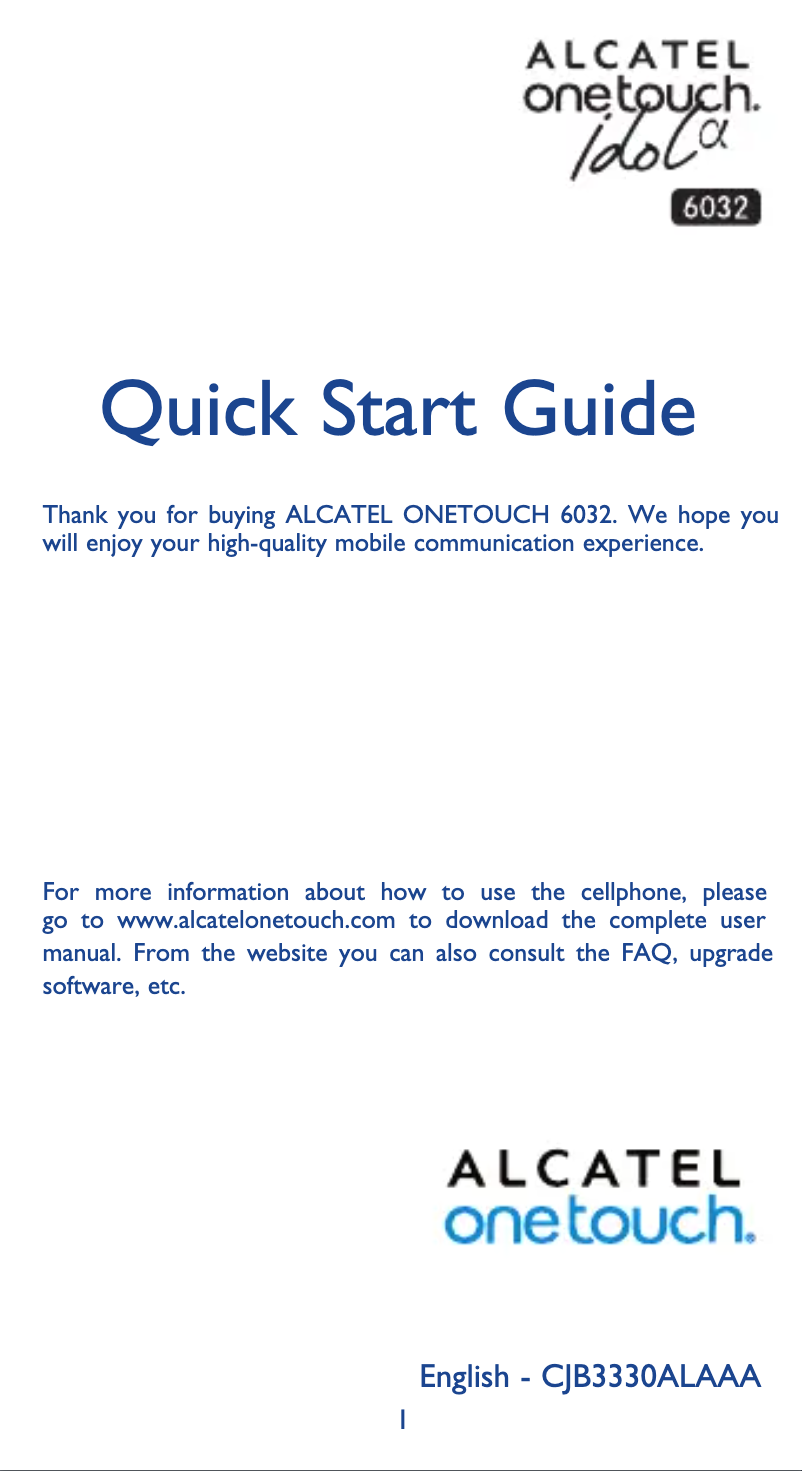 Page 1 de la notice Guide de démarrage rapide Alcatel One Touch Idol Alpha