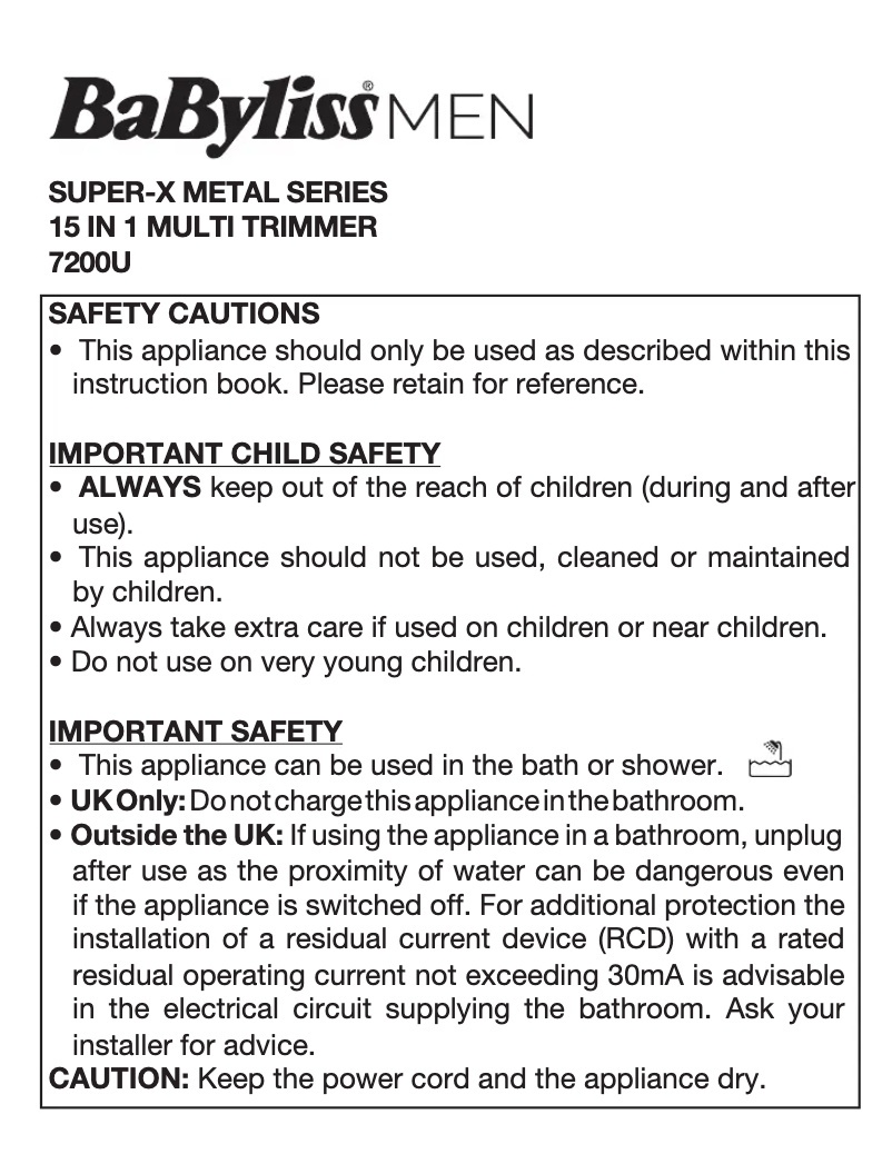 Page n°1 - Manuel utilisateur BaByliss Super-X Metal 7200U