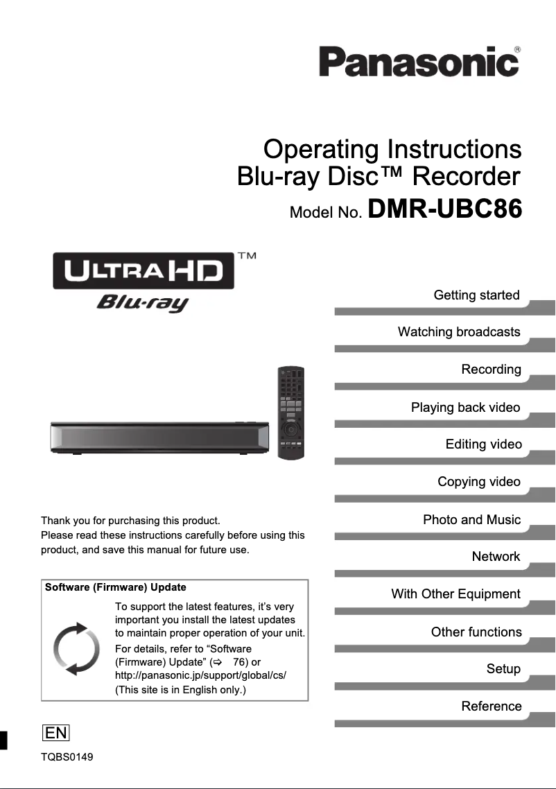 Page 1 de la notice Manuel utilisateur Panasonic DMR-UBC86