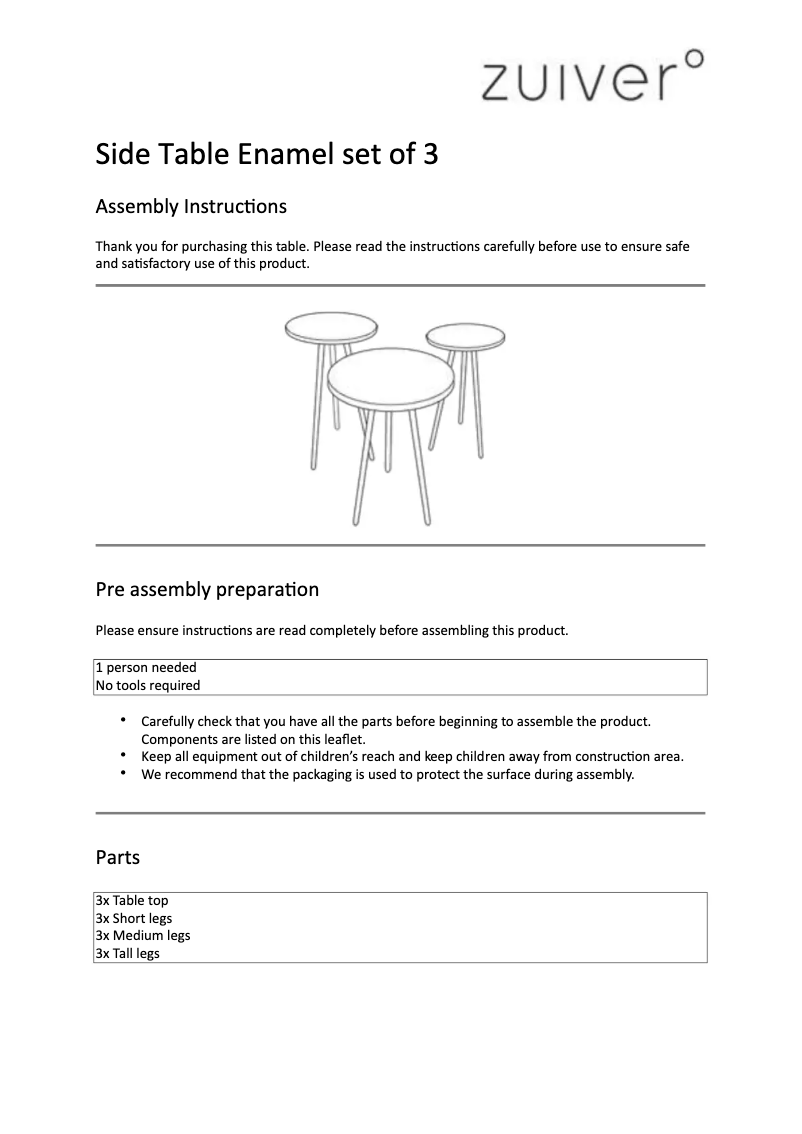 Page 1 de la notice Manuel utilisateur Zuiver Enamel