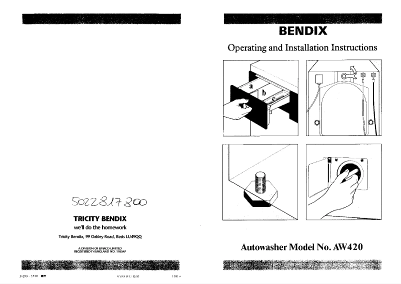 Page 1 de la notice Manuel utilisateur Tricity Bendix AW420