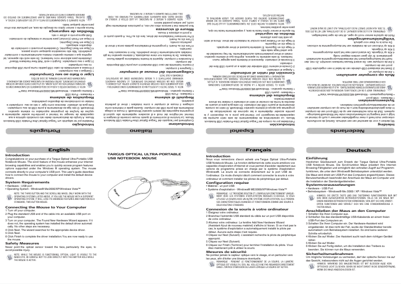 Page 1 de la notice Manuel utilisateur Targus PAUM010E