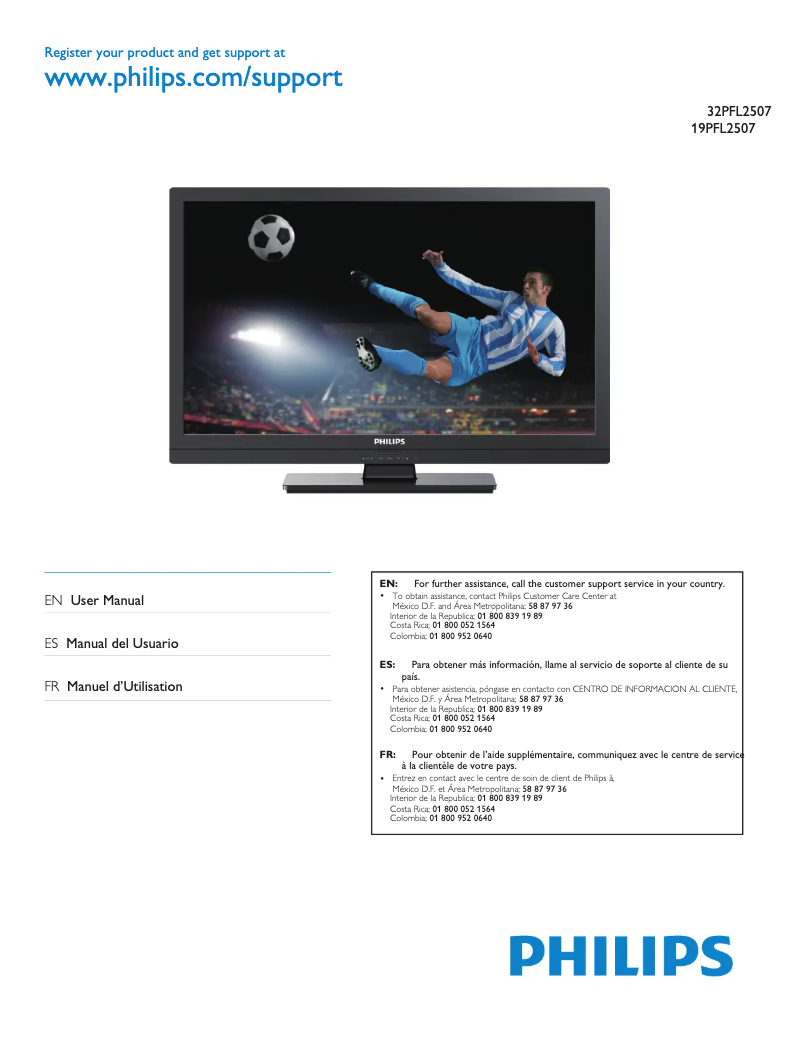 Page 1 de la notice Manuel utilisateur Philips 19PFL2507/F8