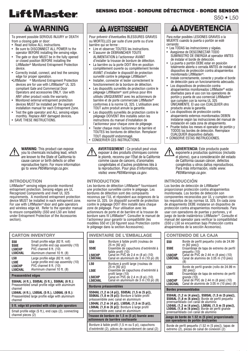 Page 1 de la notice Manuel utilisateur LiftMaster S50