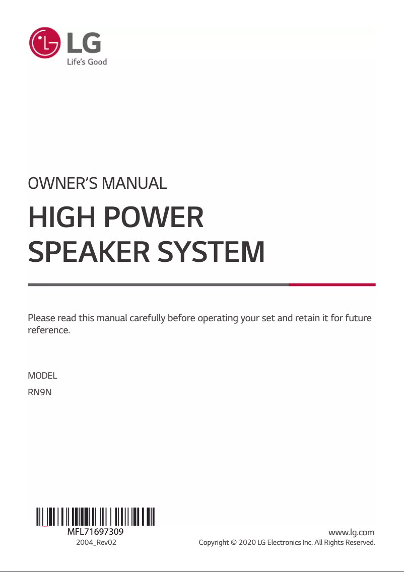 Page 1 de la notice Manuel utilisateur LG RN9N