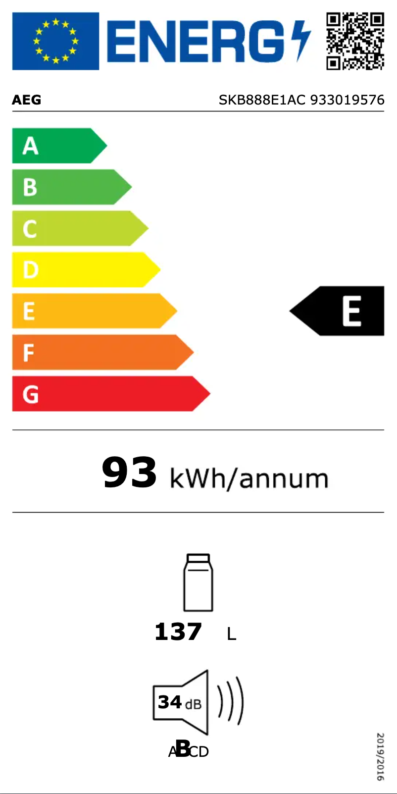 Page n°1 - Label énergétique AEG SKB888E1AC
