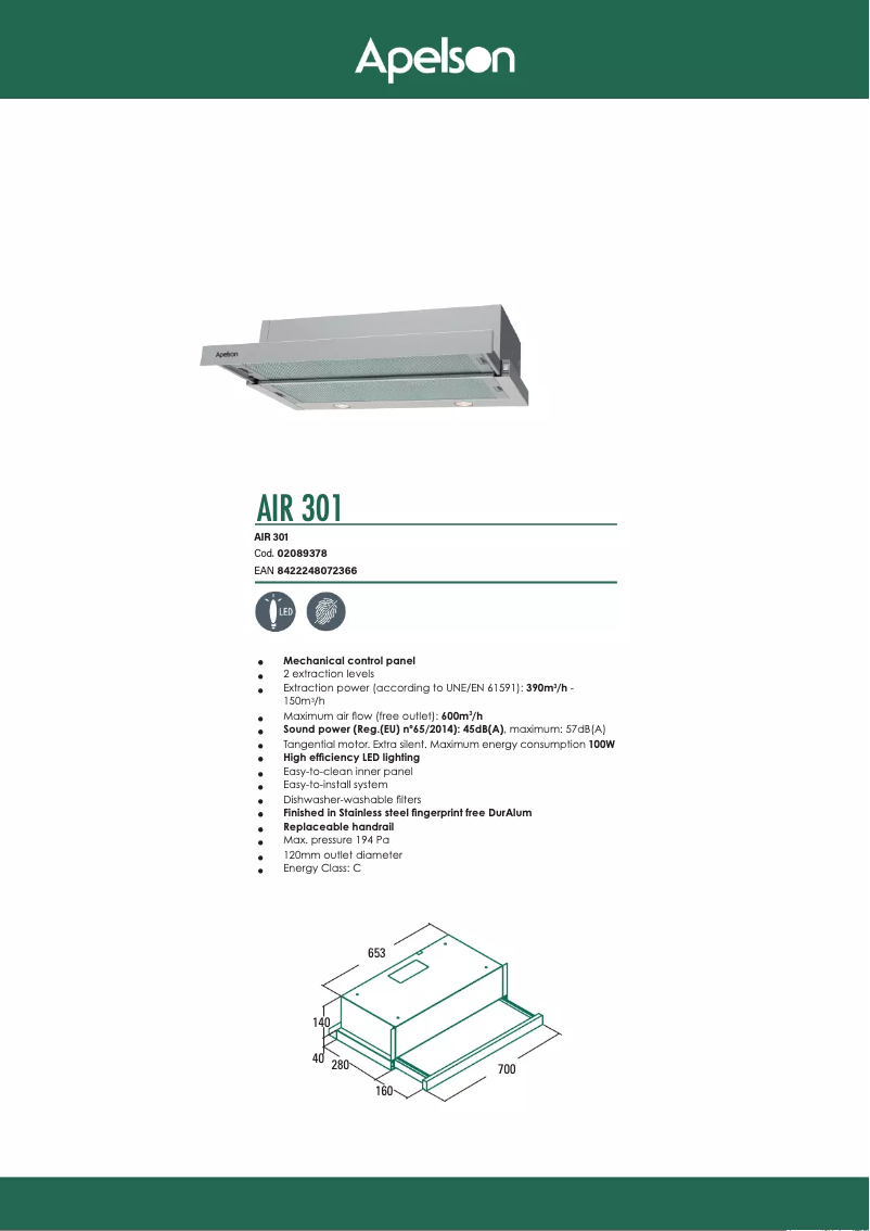 Page 1 de la notice Manuel utilisateur Apelson AIR 301