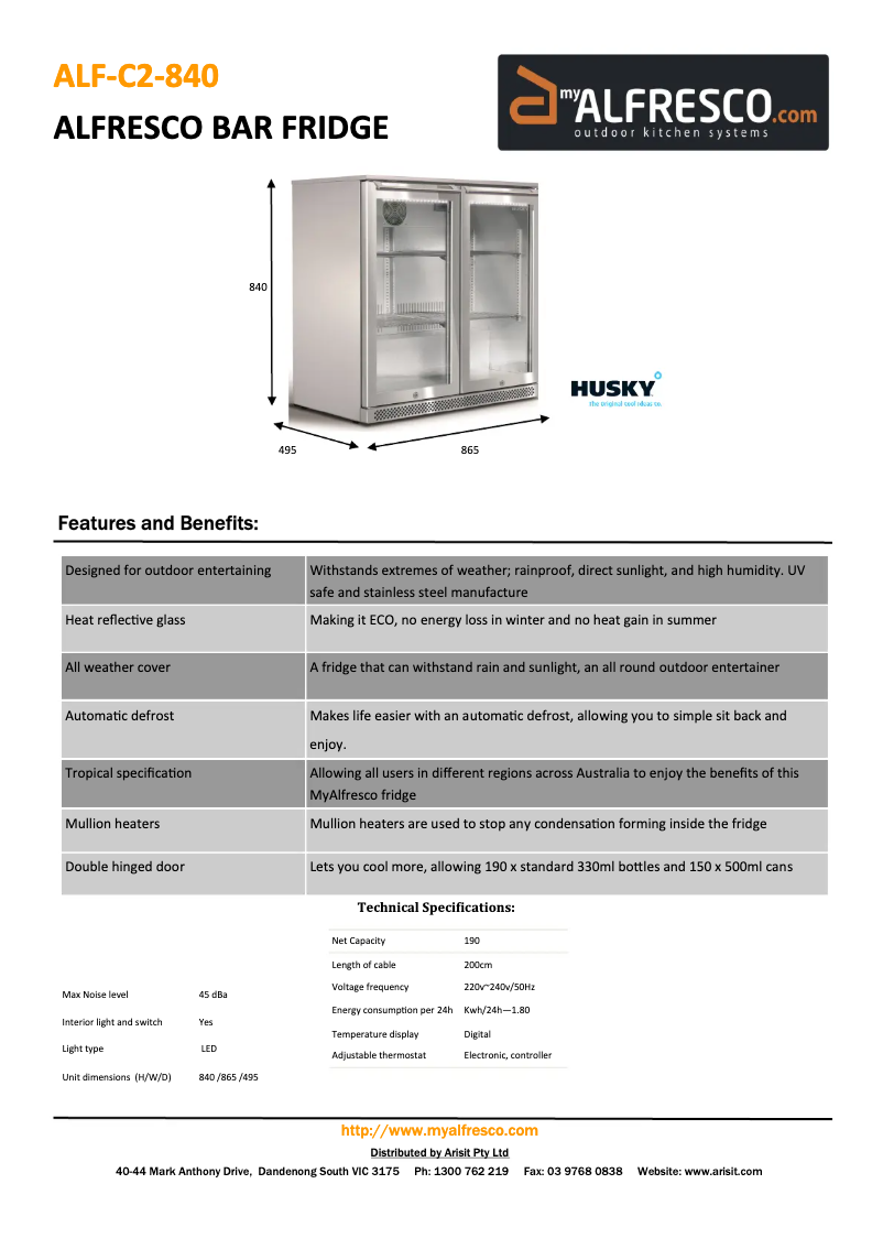 Página 1 del manual Ficha técnica Husky ALF-C2-840