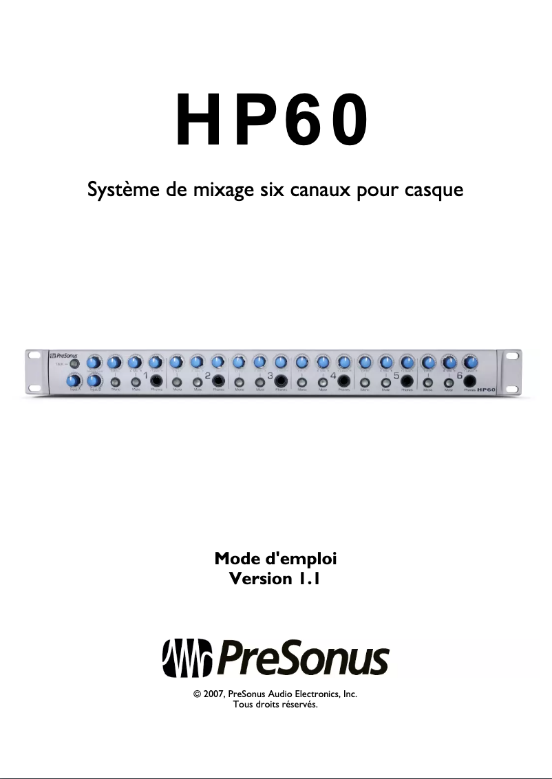 Page 1 of the manual User Manual PreSonus HP60