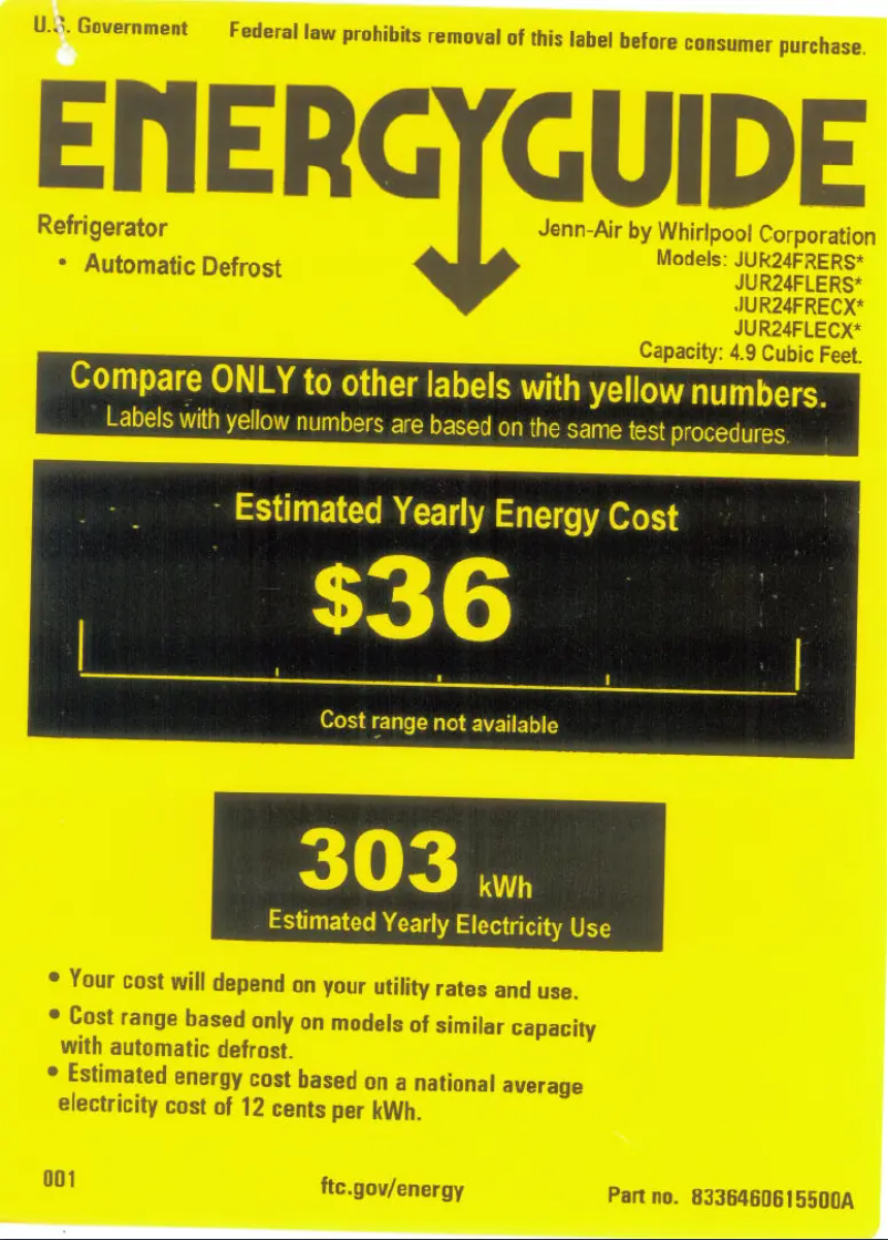 Page n°1 - Label énergétique JennAir JUR24FLECX