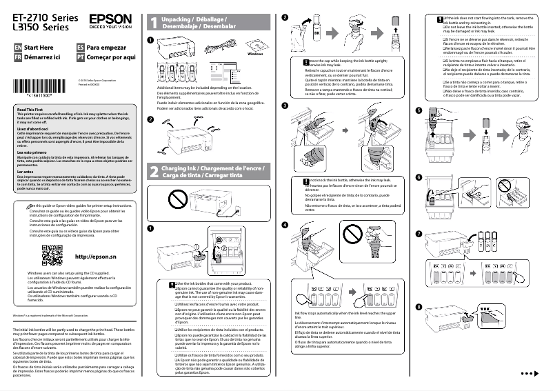 Page 1 de la notice Guide d'installation Epson EcoTank L3156