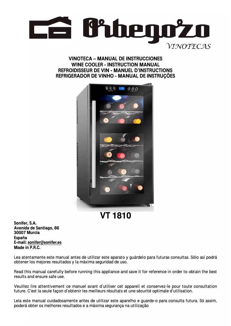 Page n°1 - Manuel utilisateur Orbegozo VT 1810