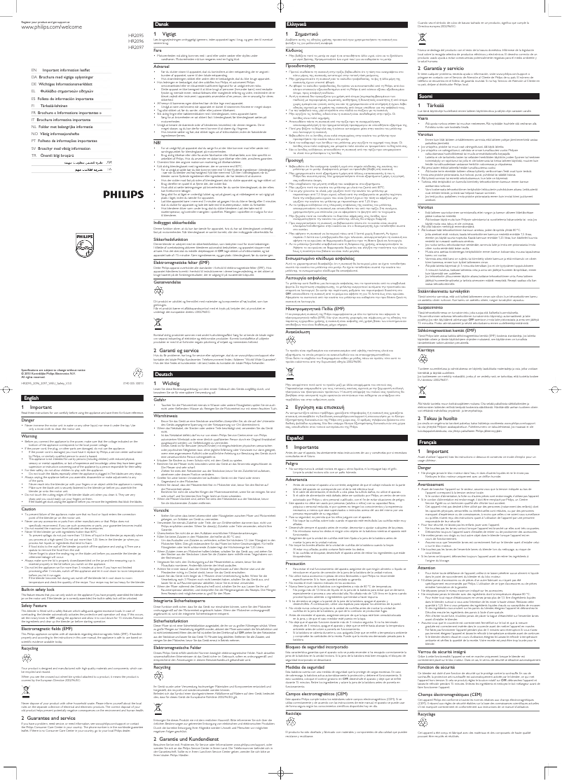 Imagen de la primera página del manual del dispositivo HR2095 Avance Collection