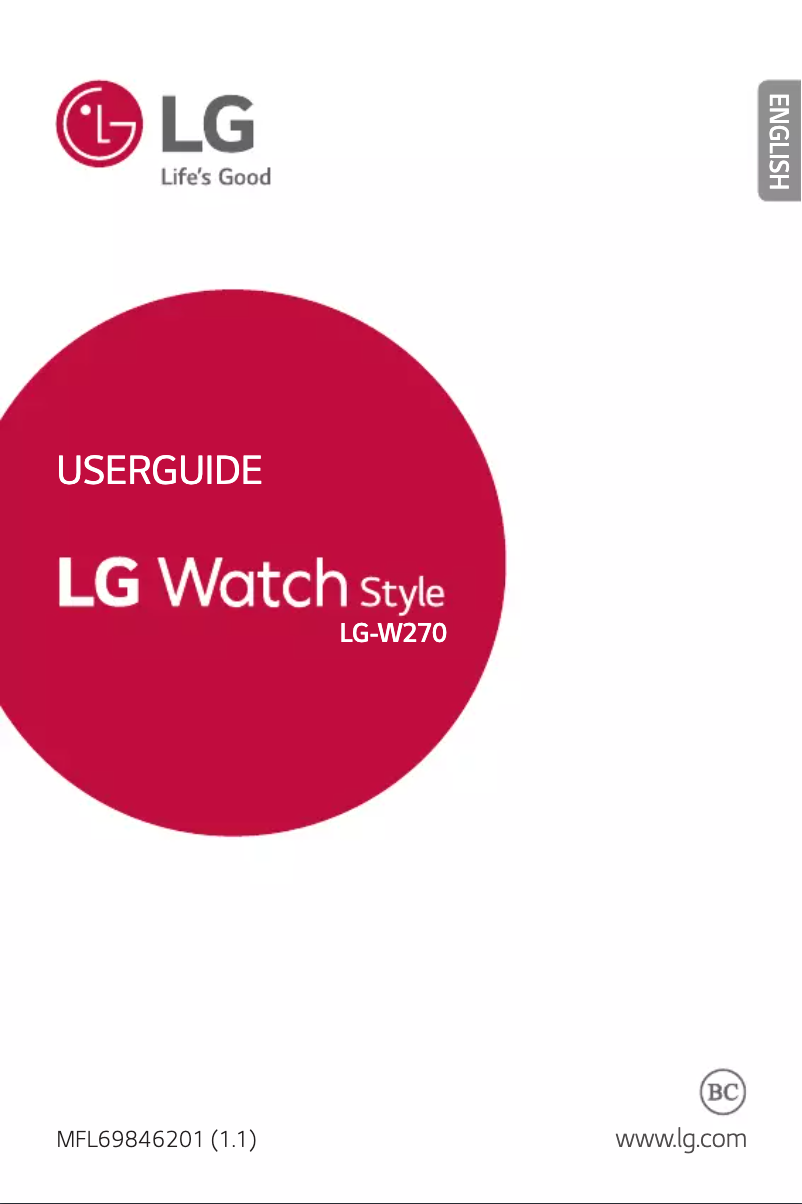 Page n°1 - Manuel utilisateur LG Watch Style W270