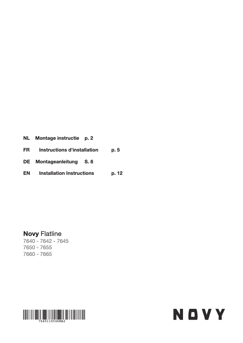 Page n°1 - Guide d'installation Novy Flat'line 7650