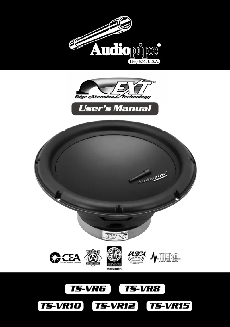 Page 1 de la notice Manuel utilisateur Audiopipe TS-VR12