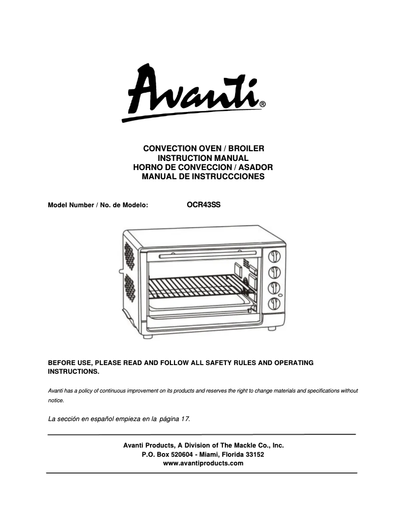 Page n°1 - Manuel utilisateur Avanti OCR43SS
