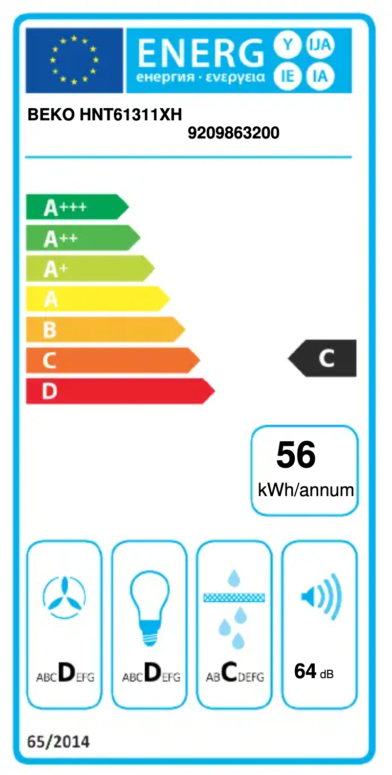 Page 1 de la notice Label énergétique Beko HNT61311XH
