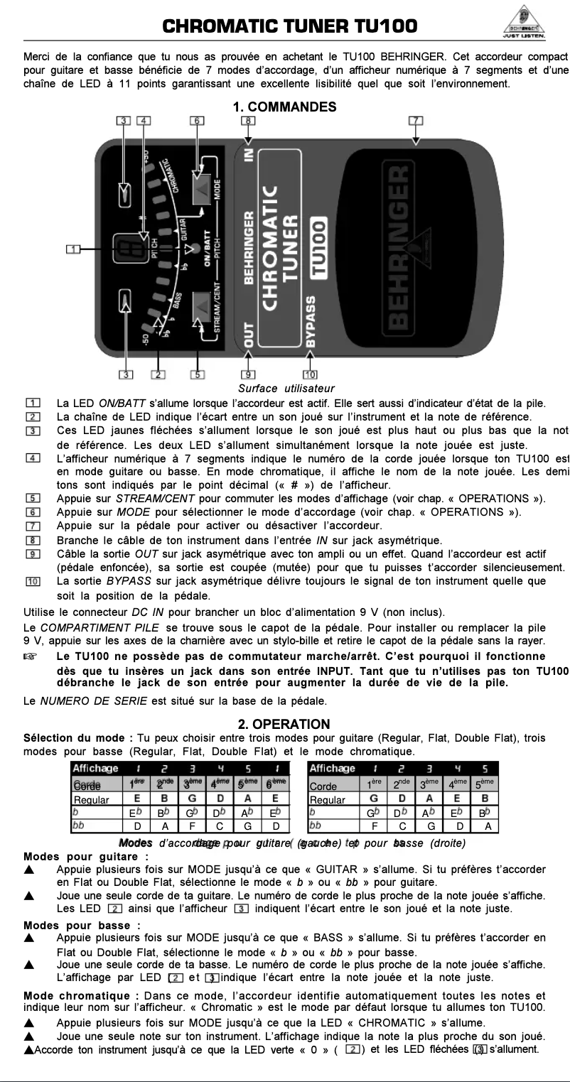 Image de la première page du manuel de l'appareil Chromatic Tuner TU100