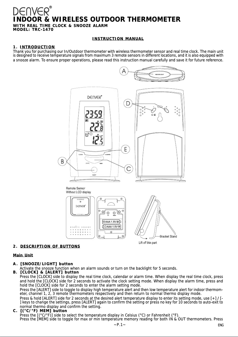 Image de la première page du manuel de l'appareil TRC-1470