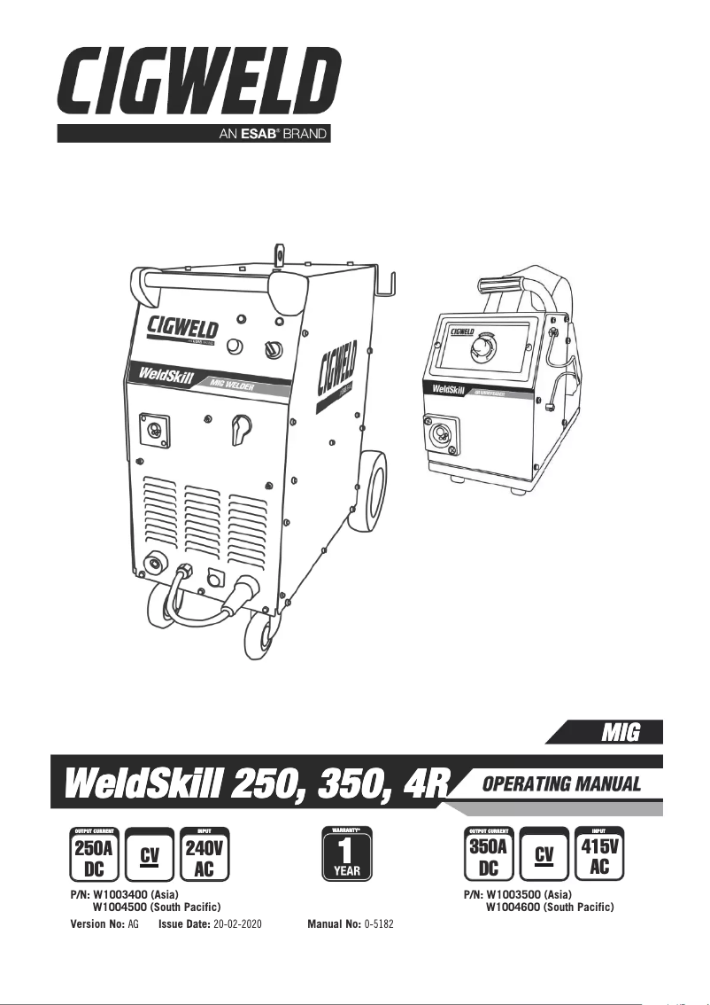 Page 1 de la notice Manuel utilisateur Cigweld WeldSkill 250