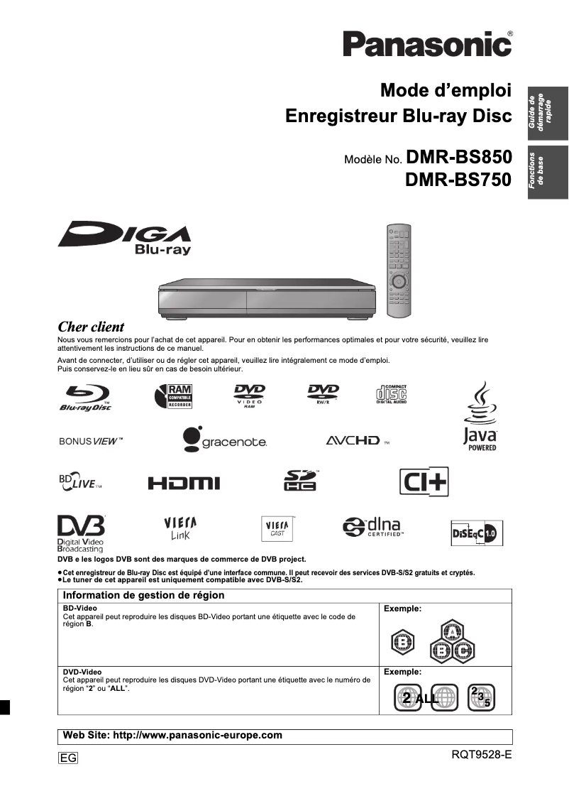 Page n°1 - Manuel utilisateur Panasonic DMR-BS750