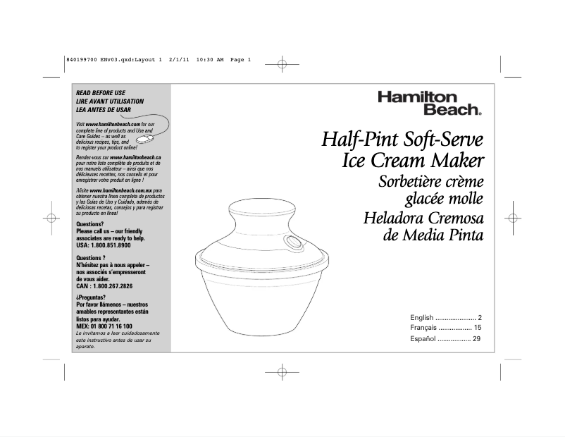 Page n°1 - Manuel utilisateur Hamilton Beach 68662