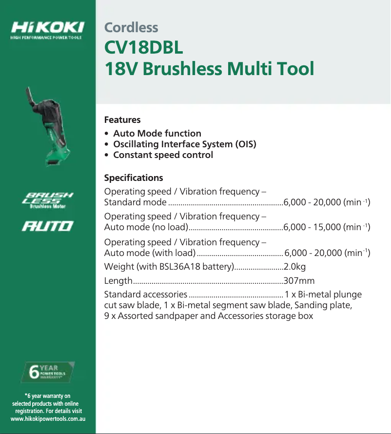 Page n°1 - Fiche technique HiKOKI CV18DBL2